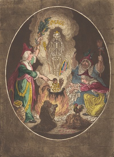 Egy fantazmagoria, – Fegyveres csontváz jelenet-varázslása, 1803. január 5., 1803. január 5. alkotó: James Gillray