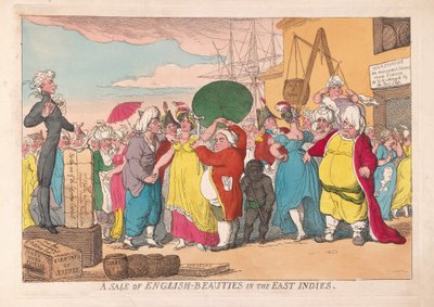 Angol szépségek kiárusítása Kelet-Indiában, pub. 1786 (kézzel színezett metszet) alkotó: James Gillray