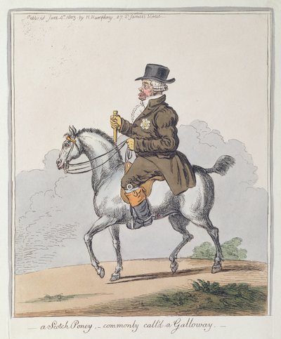 Egy skót póni, amelyet általában Galloway-nek hívnak, Hannah Humphrey adott ki 1803-ban (kézzel színezett rézkarc) alkotó: James Gillray