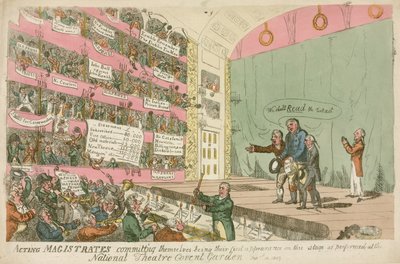 Az eljáró bírók elkötelezték magukat, első fellépésük a National Theatre Covent Gardenben, 1809 alkotó: James Gillray