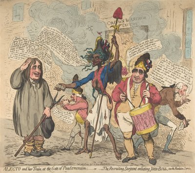Alecto és a vonata, a Pandaemonium kapujában:-vagy-A toborzó Sarjeant Enli..., 1791. július 4. alkotó: James Gillray