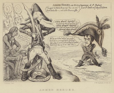 Fegyveres hősök: Henry Addington brit miniszterelnök szembeszáll Napóleonnal és egy francia invázió fenyegetésével, 1803 alkotó: James Gillray