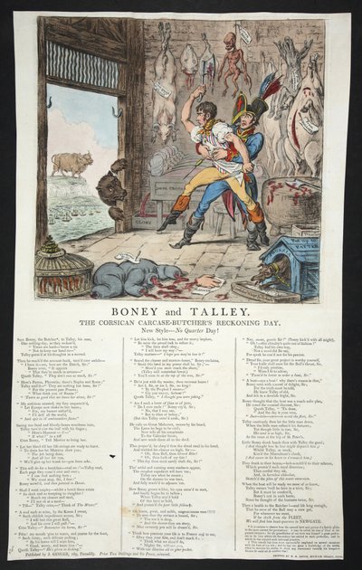 Boney és Talley, A korzikai hulla-mészárosok számonkérés napja – Negyednap nélkül!, pb. 1803 (kézzel színezett metszet) alkotó: James Gillray