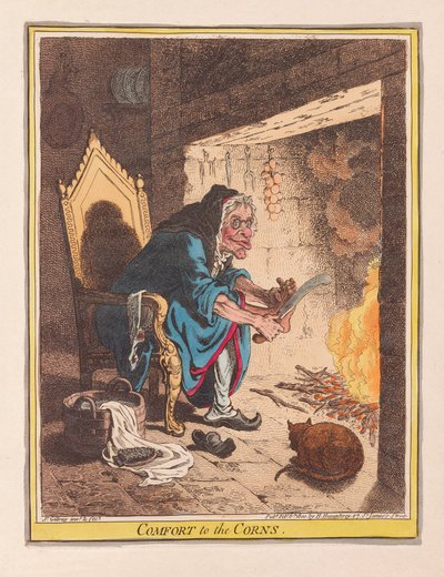 Kényelem a tyúkszemnek, kocsma. 1800 (kézzel színezett gravírozás) alkotó: James Gillray