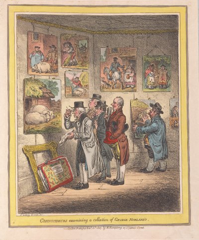 Az ínyencek George Morlands gyűjteményét vizsgálják, kocsma. 1807 (kézzel színezett metszet) alkotó: James Gillray