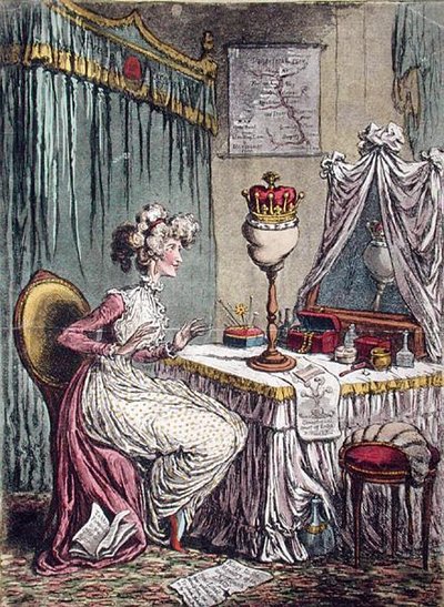 Contemplations on a Coronet, Hannah Humphrey 1807-ben (kézzel színezett rézkarc akvatintával) alkotó: James Gillray