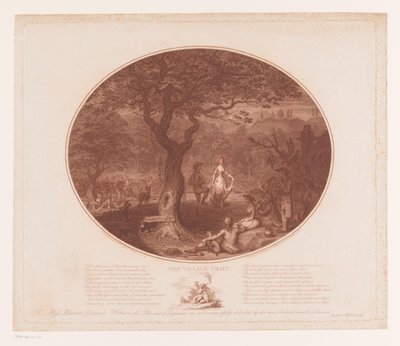 Táncoló férfi és nő egy fa alatt A falusi vonat (cím az objektumon) alkotó: James Gillray
