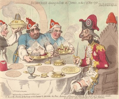 Dumouriez állami pompával vacsorázik St. Jamesben 1793. május 15-én alkotó: James Gillray