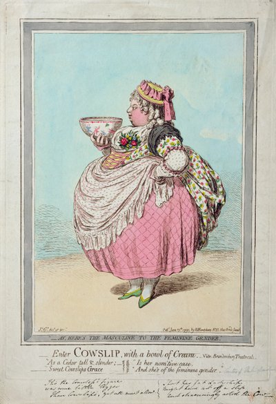 Enter Cowslip, egy tál krémmel, Hannah Humphrey adta ki 1795-ben (kézzel színezett rézkarc) alkotó: James Gillray