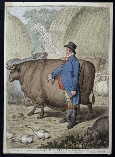 Kövér szarvasmarha, Hannah Humphrey adta ki 1802-ben (kézzel színezett rézkarc) alkotó: James Gillray