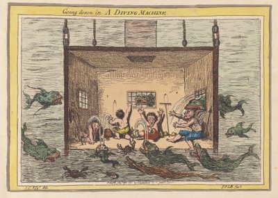 Leszállás búvárgéppel, 1801-es kocsma (kézzel színezett metszet) alkotó: James Gillray