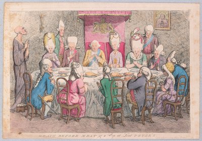 Grace a hús előtt vagy egy kukucskál Lord Petersben, a kocsmában. 1779 (kézzel színezett metszet) alkotó: James Gillray