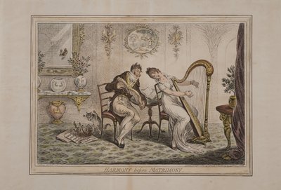 Harmónia a házasság előtt, Hannah Humphrey kiadója, 1805 (kézzel színezett rézkarc) alkotó: James Gillray
