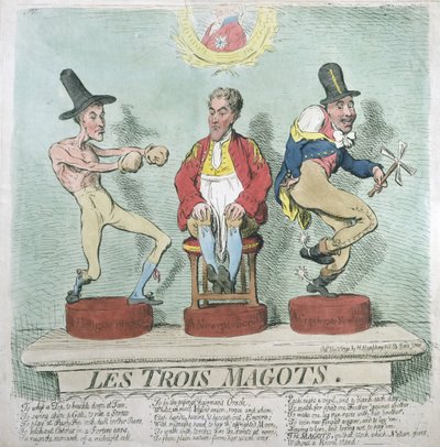 Les Trois Magots, Hannah Humphrey 1791-ben (kézzel színezett rézkarc) alkotó: James Gillray