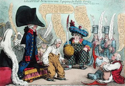 Lilliputian-Substitutes, Equipping for Public Service, Hannah Humphrey adta ki 1801-ben (kézzel színezett rézkarc) alkotó: James Gillray