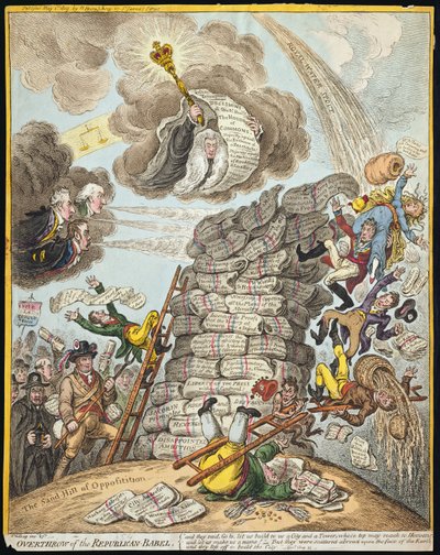 A köztársasági Bábel megdöntése, kiadta Hannah Humphrey 1809-ben (kézi színezett metszet) alkotó: James Gillray