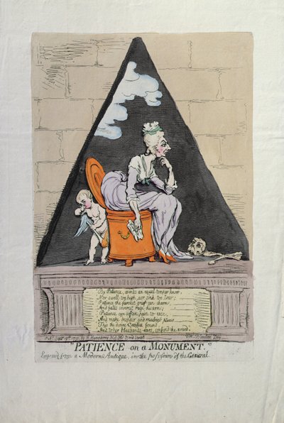 Patience on a Monument, Hannah Humphrey 1791-ben (kézzel színezett rézkarc) alkotó: James Gillray