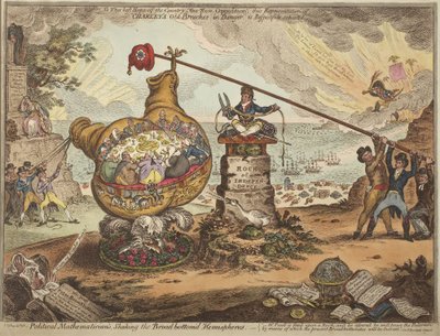 Politikai matematikusok, akik széles fenekű félgömböket ráznak alkotó: James Gillray