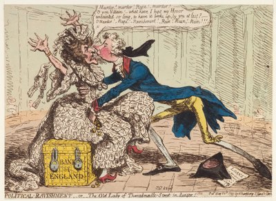 Politikai elragadtatás, avagy a Threadneedle Street vénasszonya veszélyben!, 1797 alkotó: James Gillray