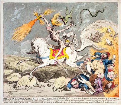 A Millenium presages, Hannah Humphrey 1795-ben (színes rézkarc, metszet és akvatinta) alkotó: James Gillray