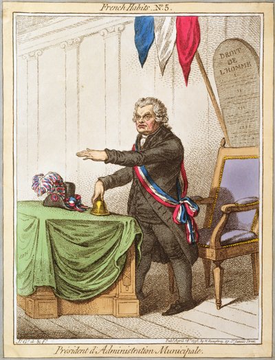 Elnök dAdministration Municipale, 5. tábla a francia szokásokból, Hannah Humphrey 1798-ban (színes rézkarc) alkotó: James Gillray