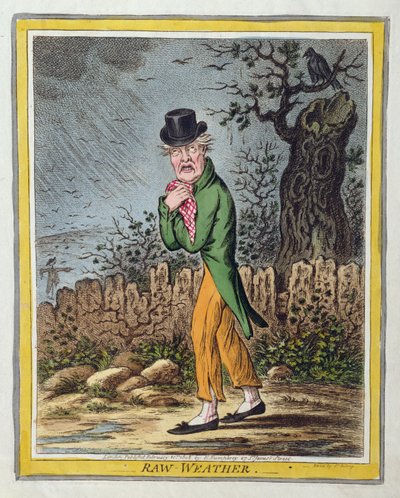 Nyers időjárás, Hannah Humphrey 1808-ban (kézzel színezett rézkarc) alkotó: James Gillray