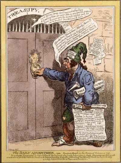 Szatirikus karikatúra a Daily Advertiserben a Dundas-beszédről az alsóházban, 1797 alkotó: James Gillray