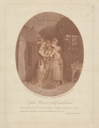 Sophia, Honour és a szobalány, jelenet Henry Fielding (1707-54) Tom Jones című művéből (tűvésés) alkotó: James Gillray