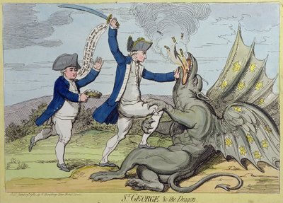 Szent György és a sárkány, Hannah Humphrey 1782-ben (kézzel színezett rézkarc) alkotó: James Gillray