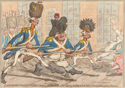 Szent György önkéntesei lerohannak a Bond Streeten, miután megtisztították a Hyde Park-i ringet, és megrohamozzák a marybone-i trágyadombot alkotó: James Gillray