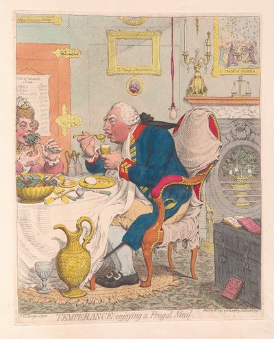 Temperance egy takarékos étkezésben, kocsmában. 1792 (kézzel színezett metszet) alkotó: James Gillray