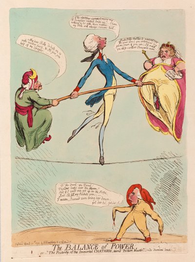 Az Erőegyensúly vagy a Halhatatlan Chatham utókora, Posture Master, kocsma. 1791 (kézzel színezett metszet) alkotó: James Gillray