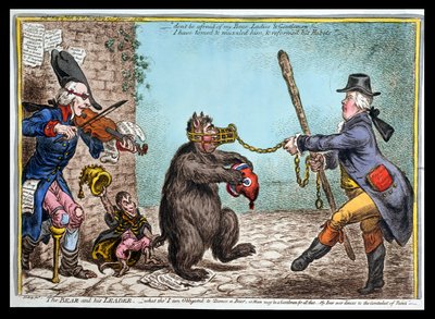 A medve és vezetője, kiadta Hannah Humphrey 1806-ban (kézi színezett metszet) alkotó: James Gillray