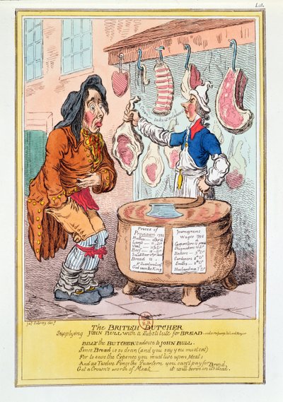 "Az angol mészáros, aki John Bullnak kenyérpótlót szolgáltat", 1795 alkotó: James Gillray