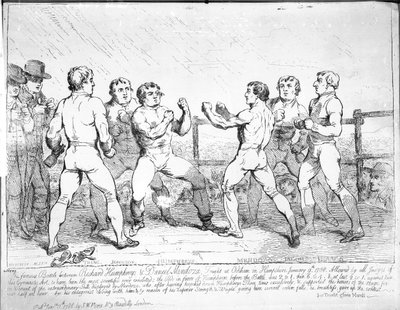 A híres csata Richard Humphreys és Daniel Mendoza között, 1788. január 9. alkotó: James Gillray