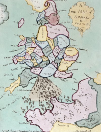 A francia invázió, avagy John Bull Bombarding the Bum-Boats, Hannah Humphrey 1793-ban (kézzel színezett rézkarc) alkotó: James Gillray