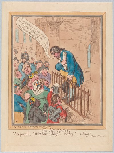 Hustingék. Vox Populi Hát legyen bögréd! Egy bögre! Egy bögre!, kocsma. 1796 (kézzel színezett metszet) alkotó: James Gillray