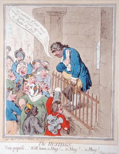 A Hustings, Hannah Humphrey 1796-ban (kézzel színezett rézkarc) alkotó: James Gillray