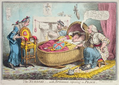 Az óvoda! Britannia békében nyugszik, Hannah Humphrey adta ki 1802-ben (kézzel színezett rézkarc) alkotó: James Gillray