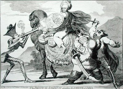 The Political Banditti Assailing the Saour of India, W. Holland kiadó 1786-ban (rézkarc) alkotó: James Gillray