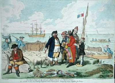 Az ellátások jelenlegi magas árának valódi oka, Hannah Humphrey 1795-ben (kézzel színezett rézkarc) alkotó: James Gillray