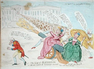 Blenheim ostroma, avagy Az új fegyverkezési rendszer felfedezése, Hannah Humphrey adta ki 1791-ben (kézzel színezett rézkarc) alkotó: James Gillray