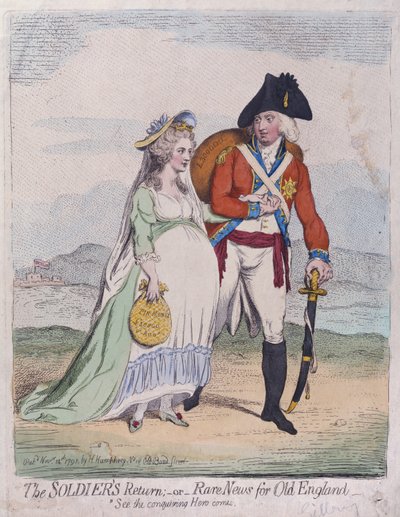 The Soldiers Return, avagy Ritka hírek ó-Angliából, Hannah Humphrey adta ki 1791-ben (kézzel színezett rézkarc) alkotó: James Gillray
