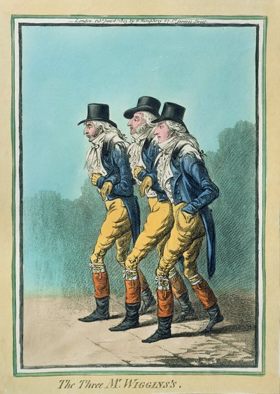 The Three Mr Wiggins, Hannah Humphrey 1803-ban (kézzel színezett rézkarc) alkotó: James Gillray