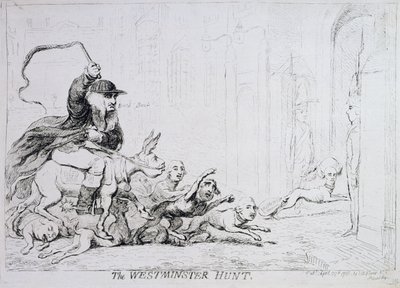The Westminster Hunt, megjelent 1788-ban (kézi színezett metszet) alkotó: James Gillray