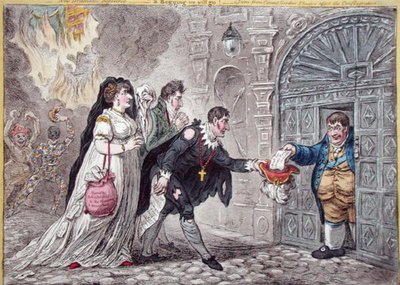 Theatrical Mendicants reliefed, Hannah Humphrey adta ki 1809-ben (kézzel színezett rézkarc) alkotó: James Gillray