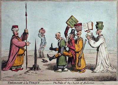 Theologie a la Turque, The Pale of the Church Mahomet, Hannah Humphrey adta ki 1799-ben (kézzel színezett rézkarc) alkotó: James Gillray