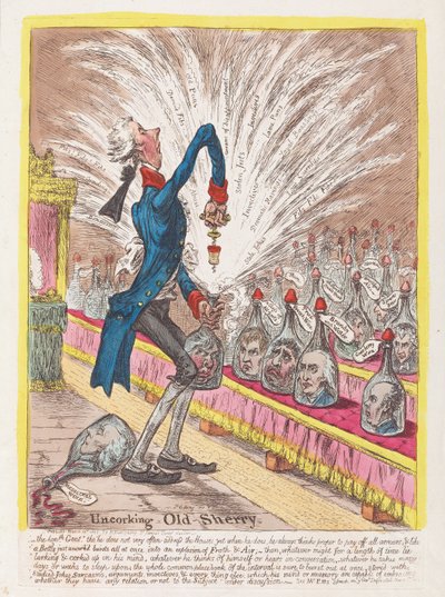 Old Sherry kibontása, pub. 1805 (kézzel színezett metszet) alkotó: James Gillray