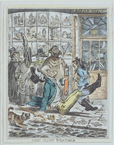 Nagyon csúszós idő, J. Sidebotham metszet (színes litó) alkotó: James Gillray