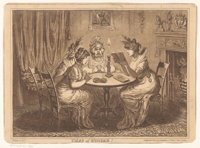 Nő egy horrorregényt olvas Tales of Wonder! (cím a tárgyon) alkotó: James Gillray
